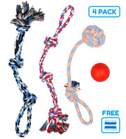 Dog Toy Pack of 4 Large Dog Toys for Aggressive Chewers - Dog Ropes & Ball