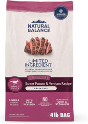 Limited Ingredient Adult Grain-Free Dry Dog Food, Reserve Sweet Potato & Venison Recipe, 4 Pound (Pack of 1)